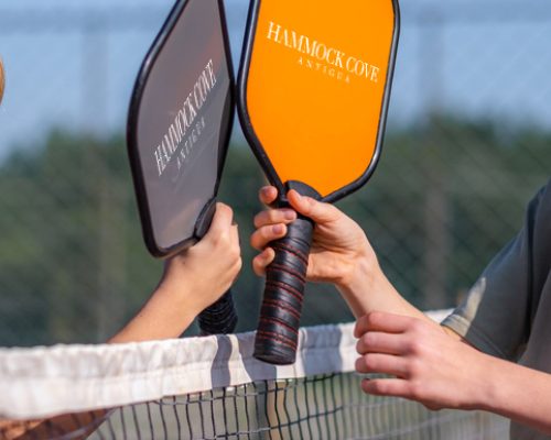 Pickleball paddles close up in children hands, leisure outdoor sport activity