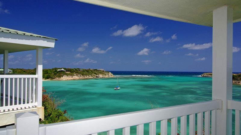 Caribbean, Antigua, Verandah Resort,
VIEW from room verandah to turquoise water & sea